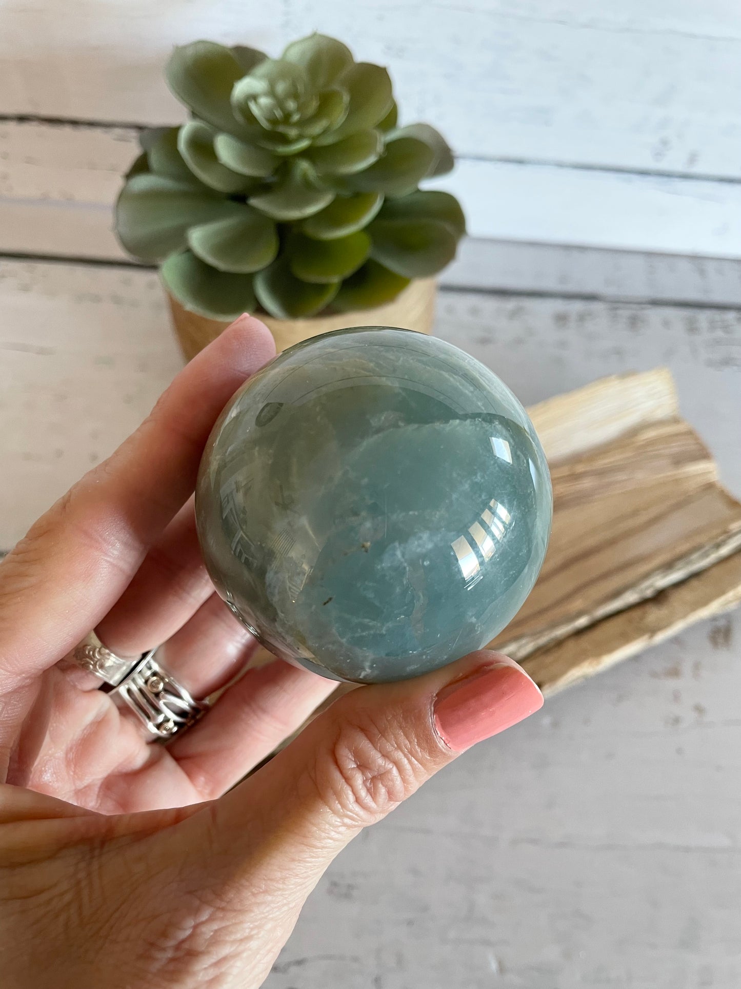 Blue Onyx Sphere Includes Wooden Holder