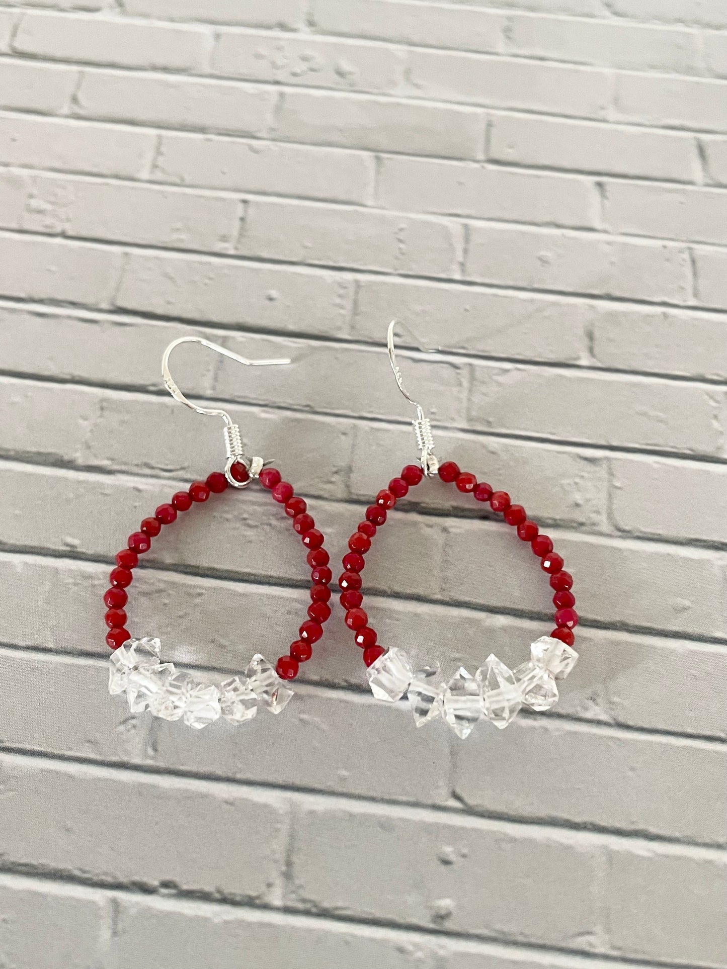 Faceted Red Coral/Herkimer Dangles
