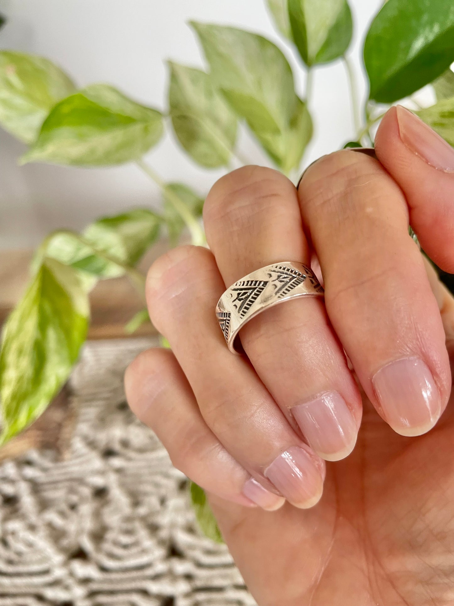 Navajo Style Hand Stamped Ring ~ Size 8