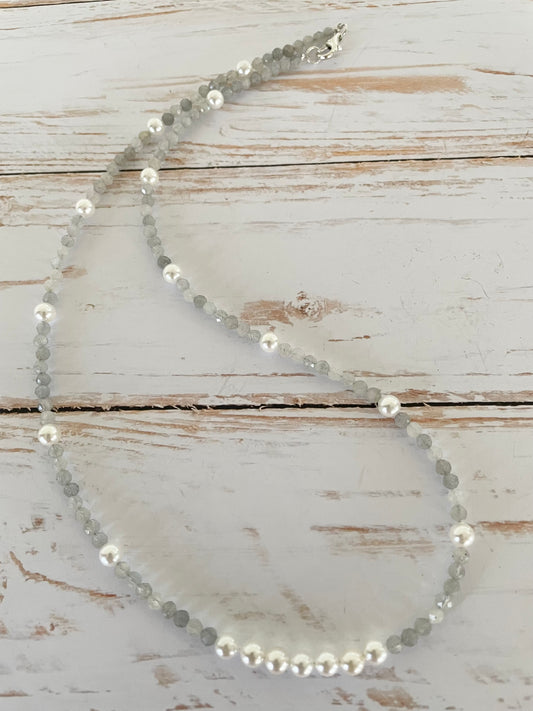 Labradorite & Pearl Faceted Necklace - Made by Wayne