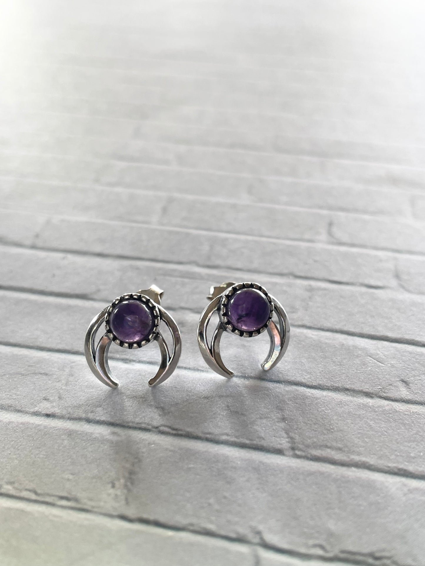 Oxidised Horn/Moon Amethyst Studs