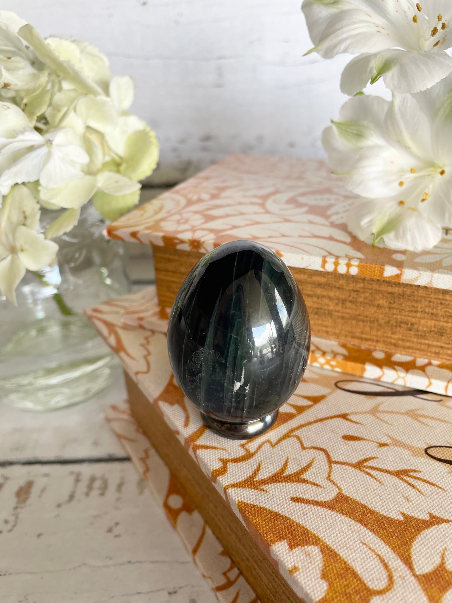 Rainbow Fluorite Egg Includes Hematite Ring