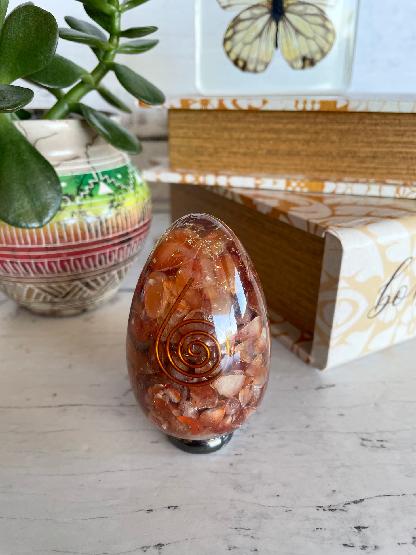 Orgone Egg - Carnelian Includes Hematite Ring