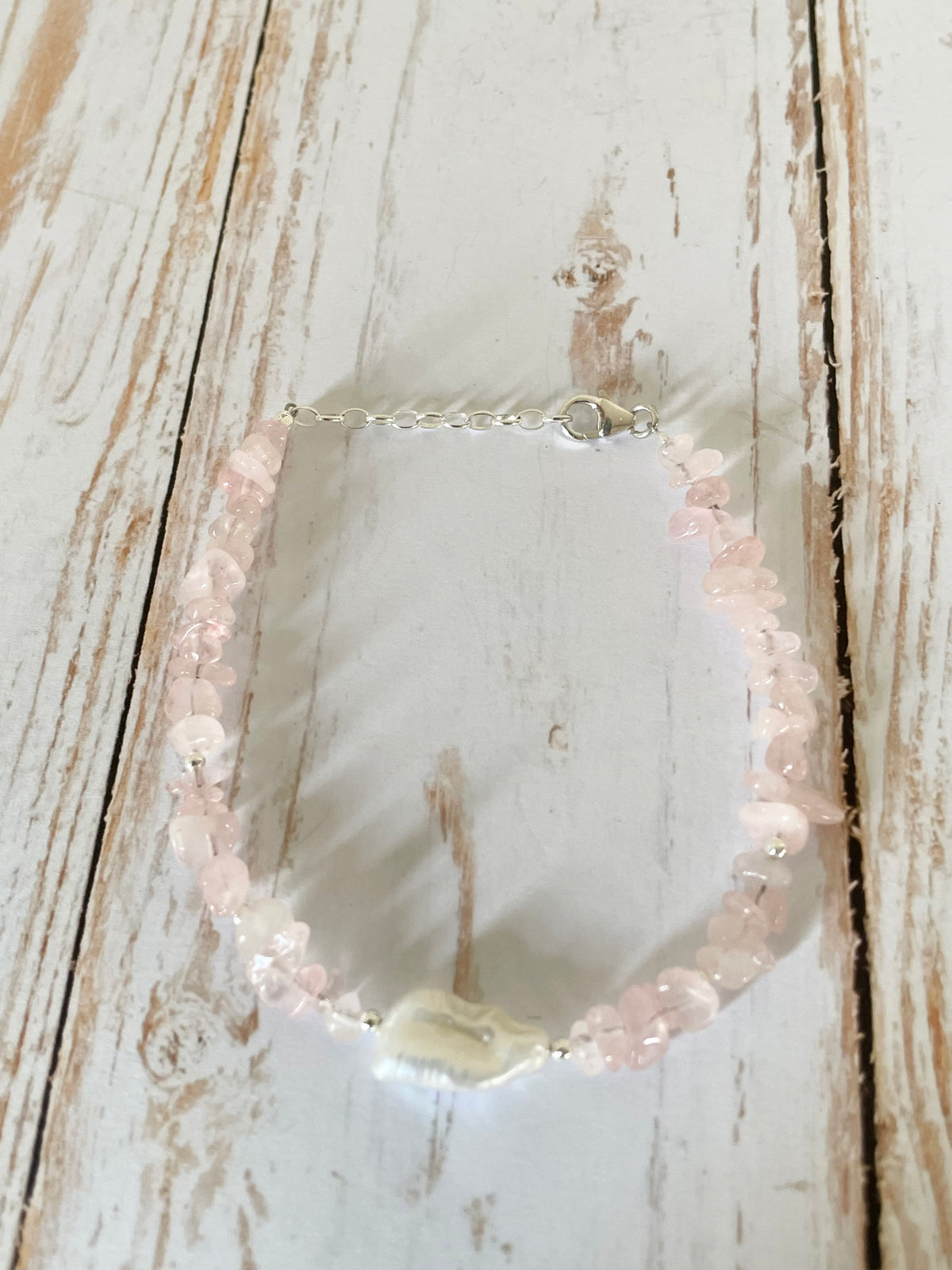 Sterling Silver Rose Quartz & Pearl Bracelet