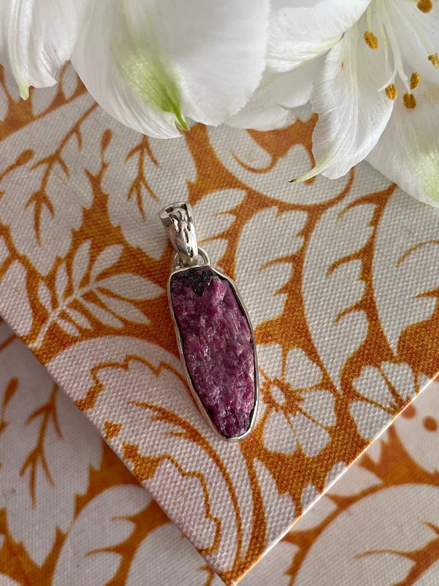 Ruby Silver Raw Pendant