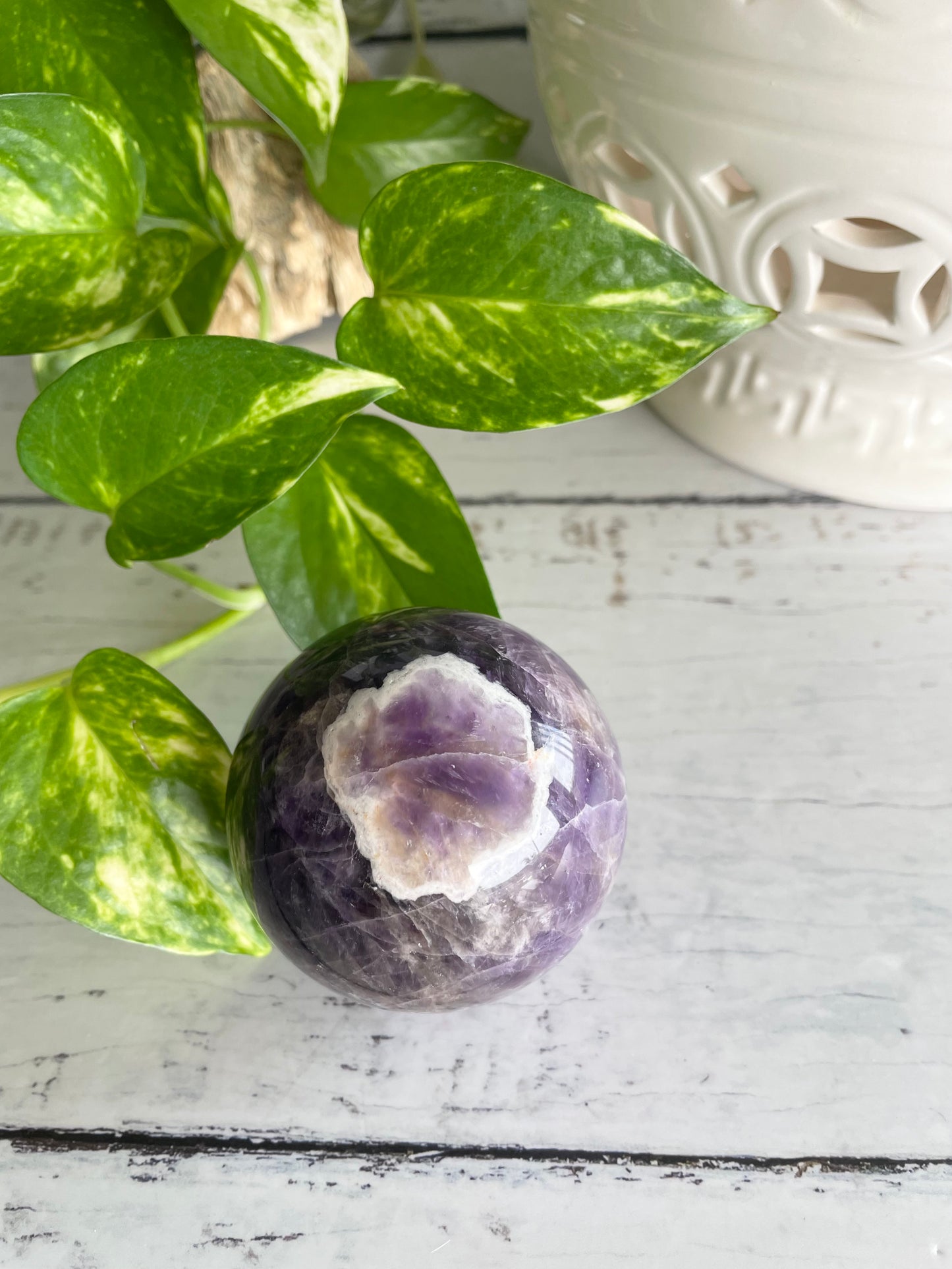 Chevron Dream Amethyst Sphere Includes Wooden Holder