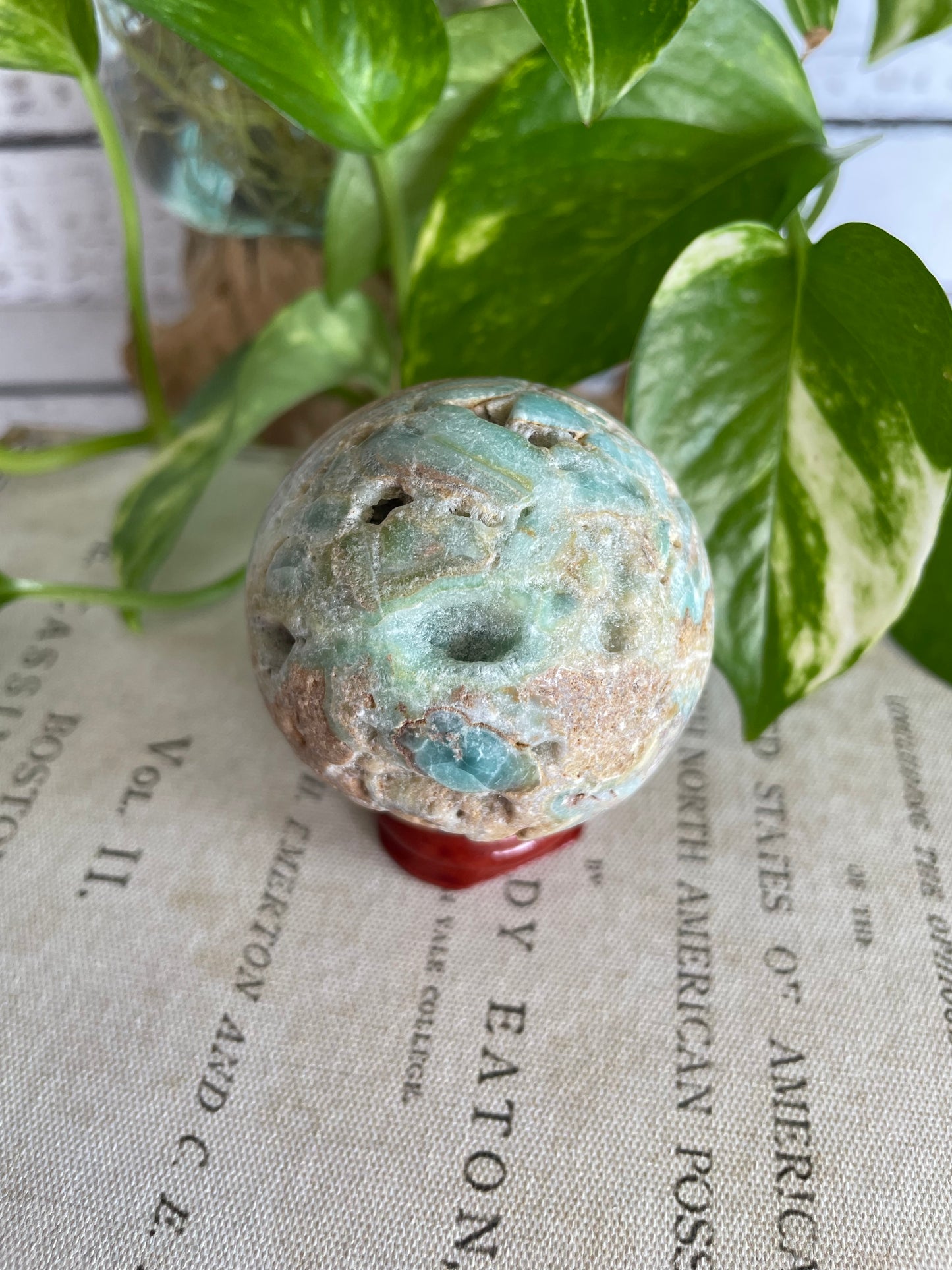 Hemimorphite Sphere Includes Wooden Holder