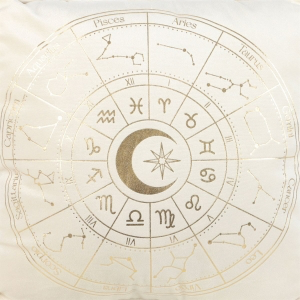 Astrology Wheel Off White Velvet Cushion