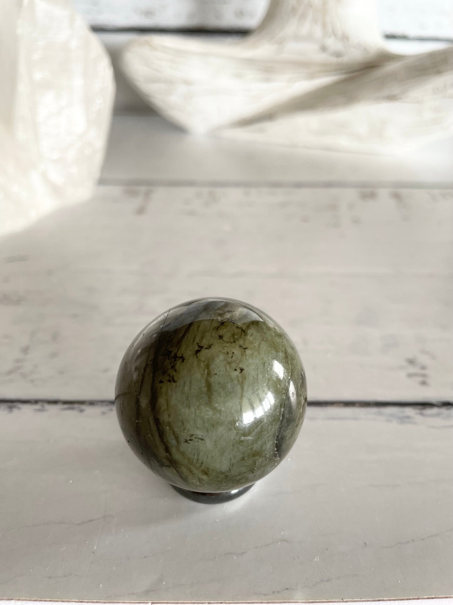 Labradorite Sphere Includes Wooden Holder