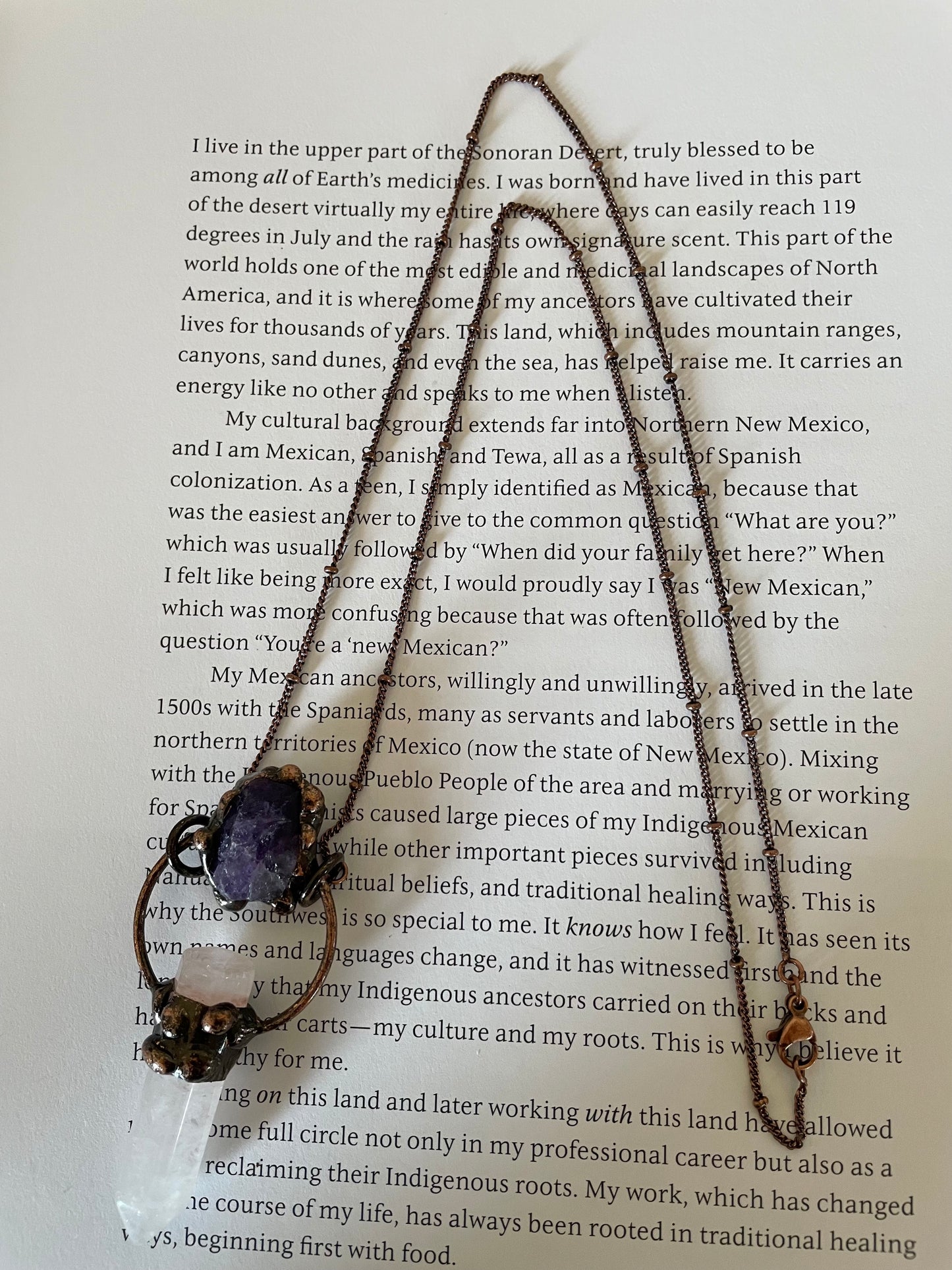 Copper electroplated Necklace ~ Amethyst & Clear Quartz