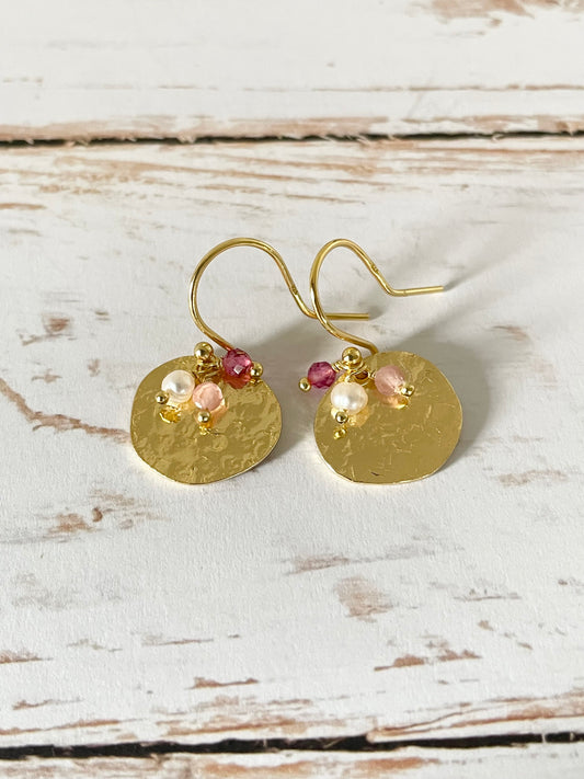 18K Gold Electroplated Hoops - Pearl & Tourmaline