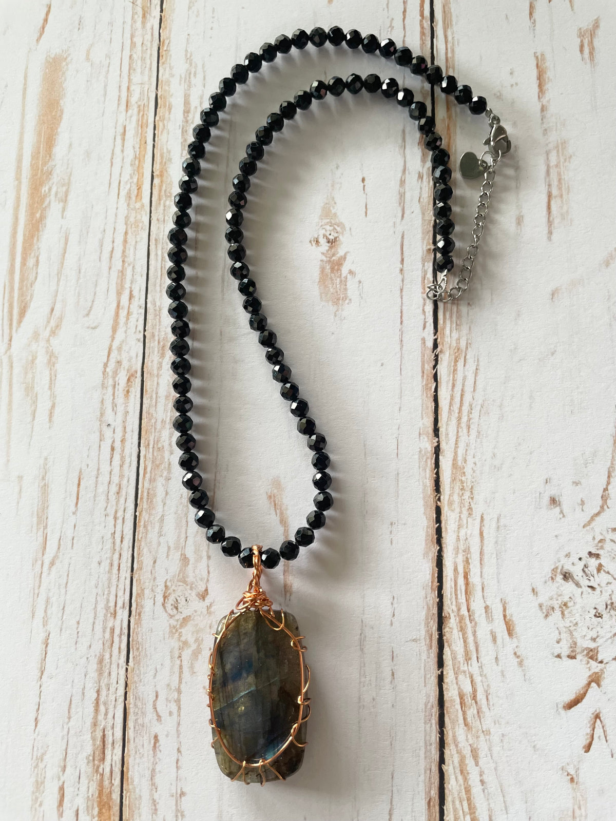 Labradorite & Black Spinal Wrapped Necklace