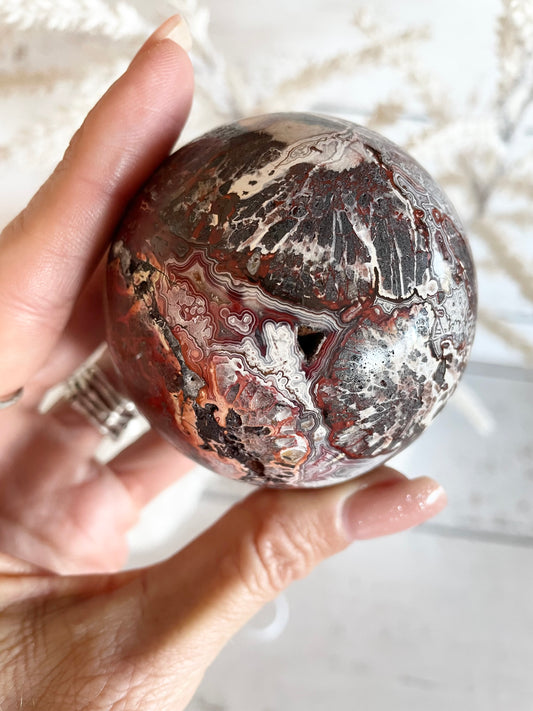 Mexican Crazy Lace Agate Sphere includes holder