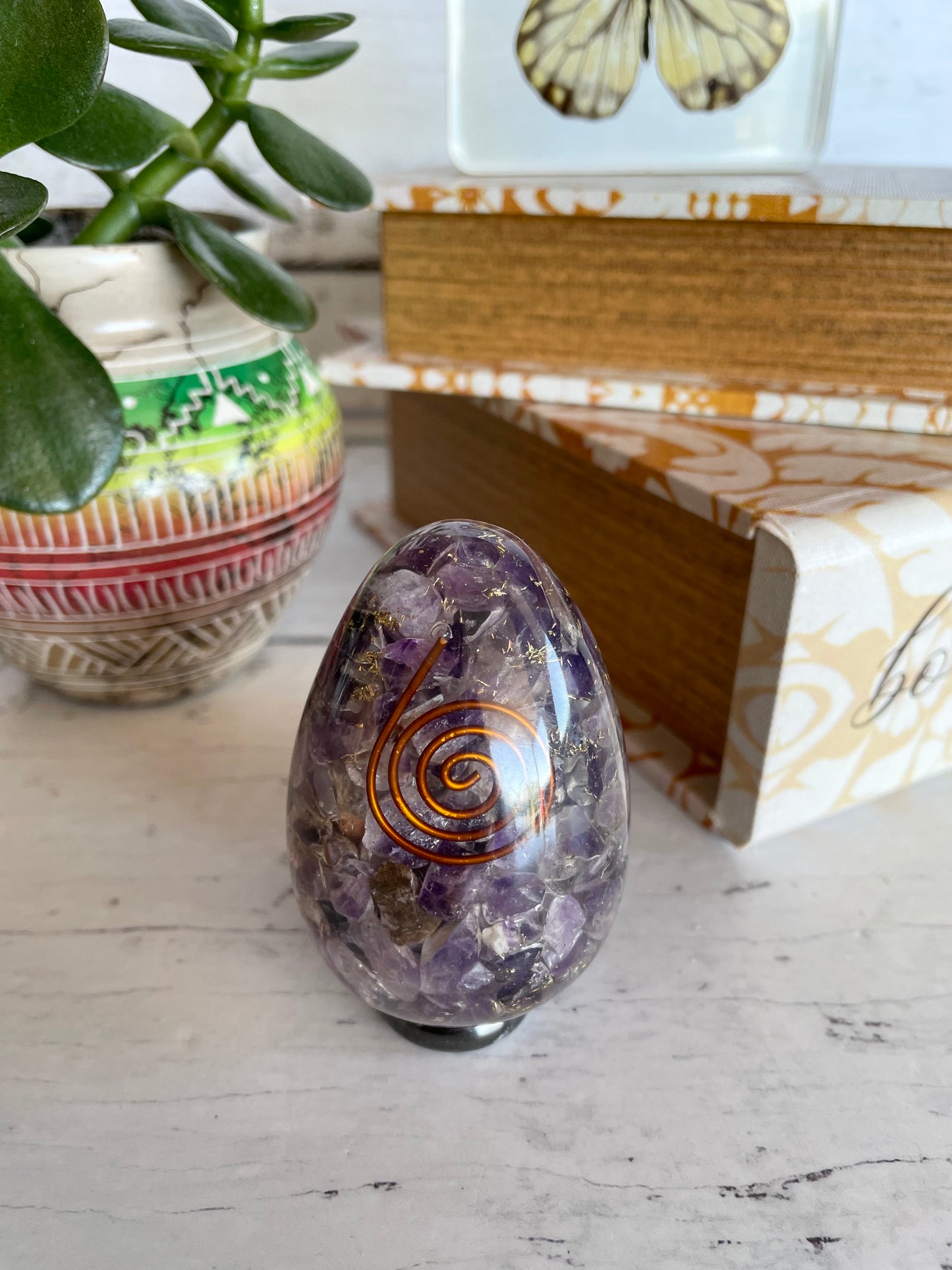 Orgone Egg - Amethyst Includes Hematite Ring