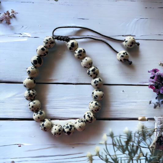 Adjustable Macrame Bracelet ~ Dalmatian Jasper