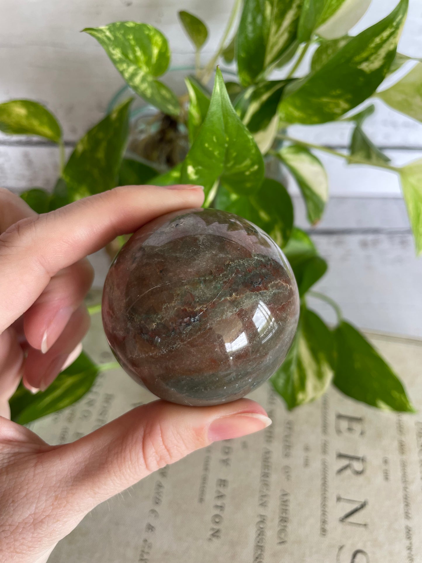 Bloodstone Sphere Includes Wooden Holder