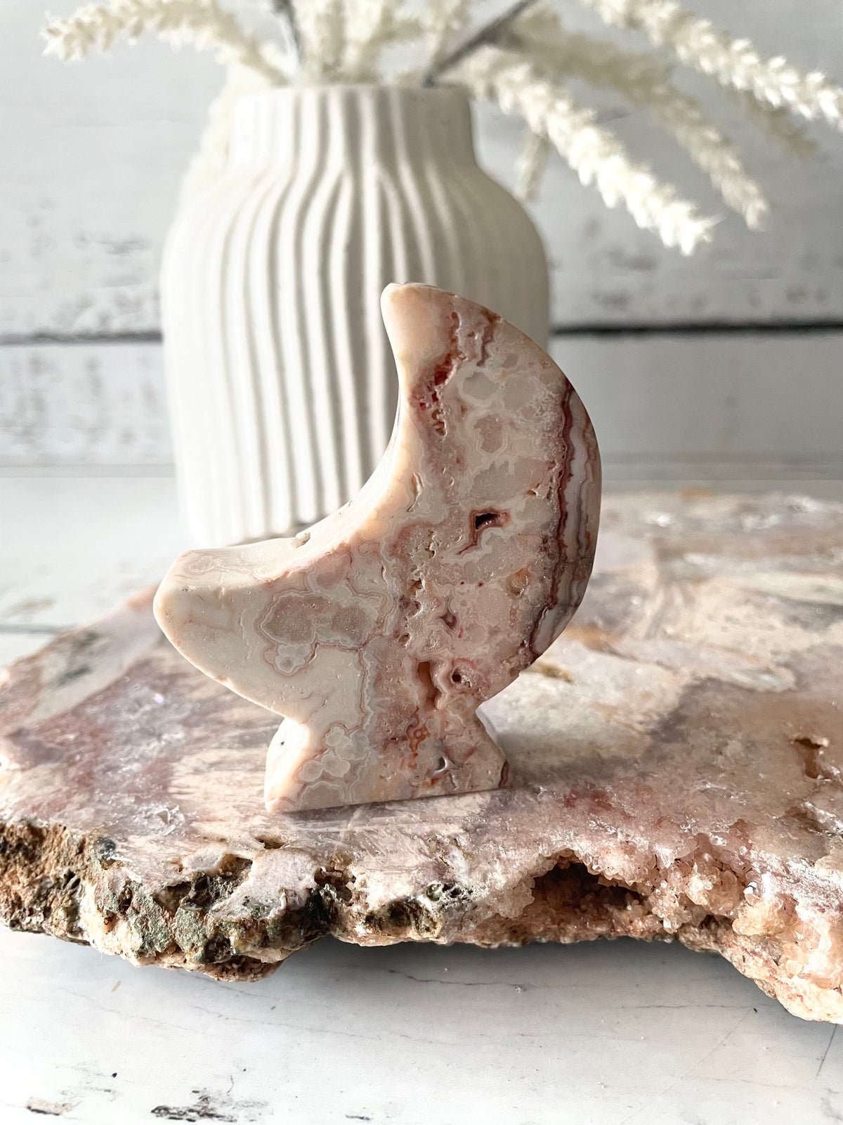 Mexican Pink Crazy Lace Agate Moon