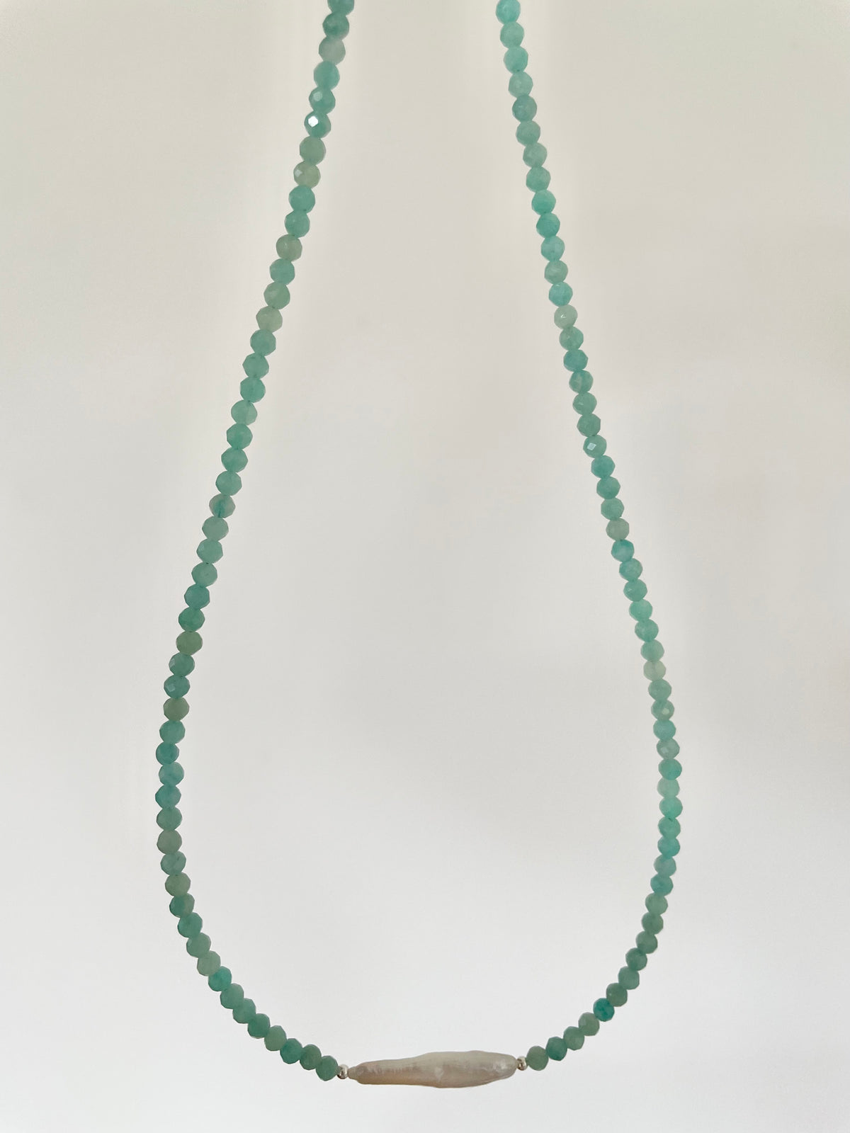 Sterling Silver Faceted Amazonite & Pearl Choker