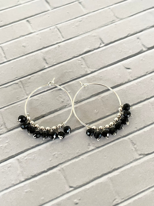 Black Onyx Faceted Hoops