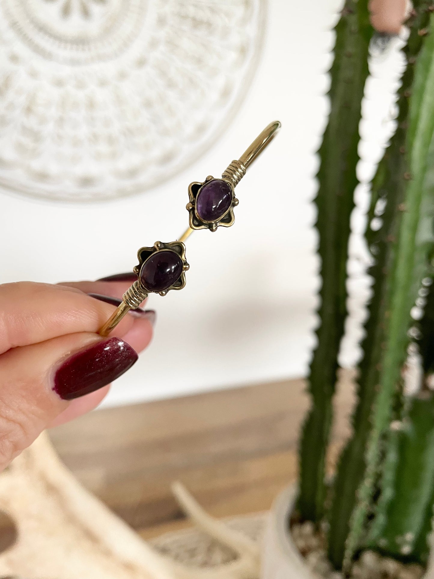 Amethyst Brass Cuff ~ adjustable