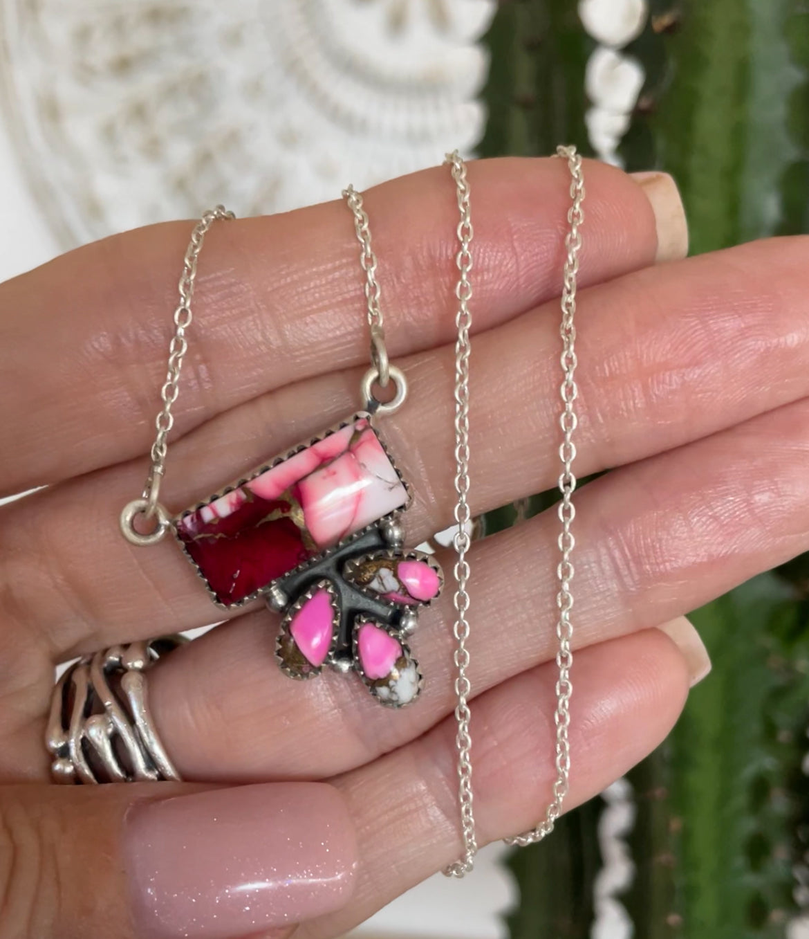 Rose Dahlia Cotton Candy Turquoise necklace