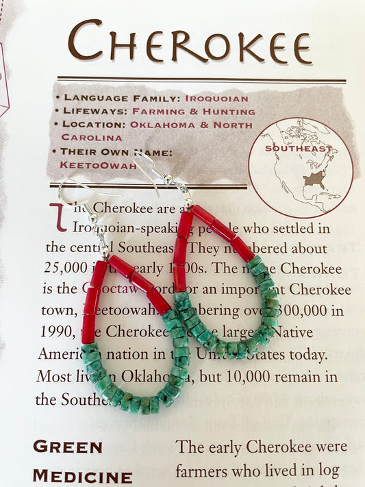 Cherokee Turquoise & Coral Hoops