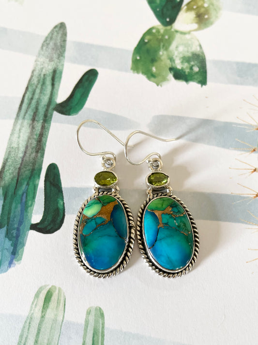Peacock Dahlia Turquoise & Peridot Dangles