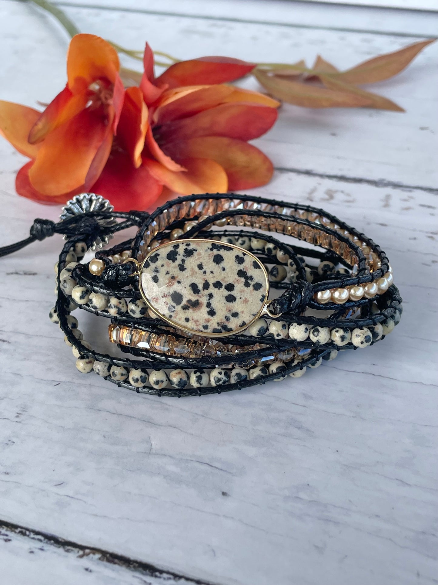 Bohemian 5 Wrap ~ Dalmatian Jasper ~ Happiness