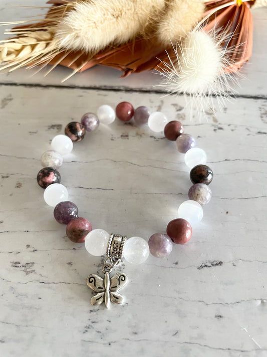 Rhodonite, Selenite & Lepidolite Healing Bracelet ~ Divinity