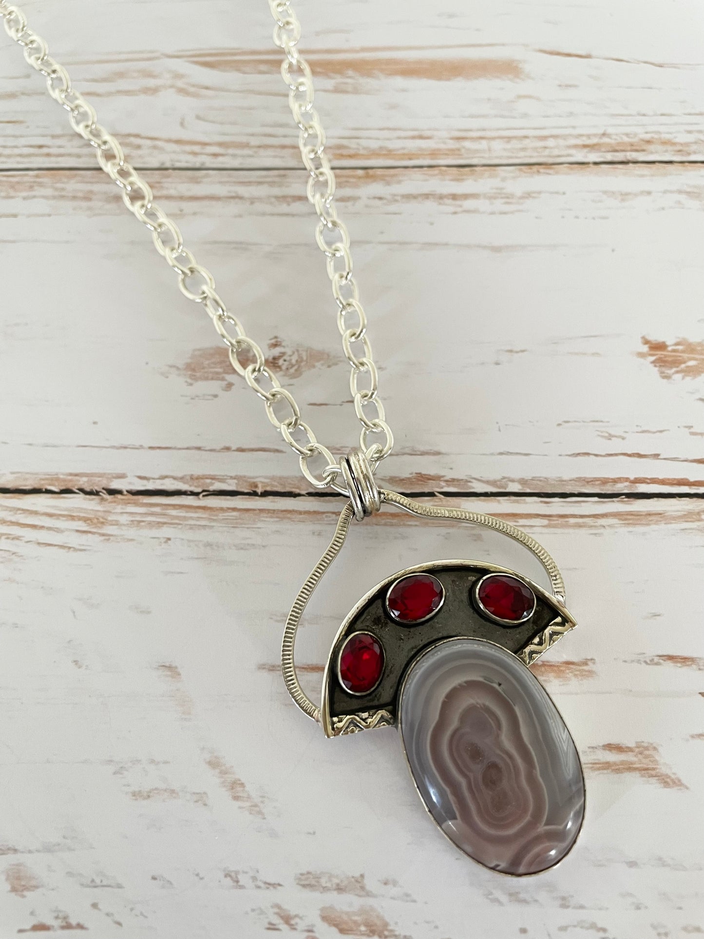 Botswana Agate & Ruby Necklace