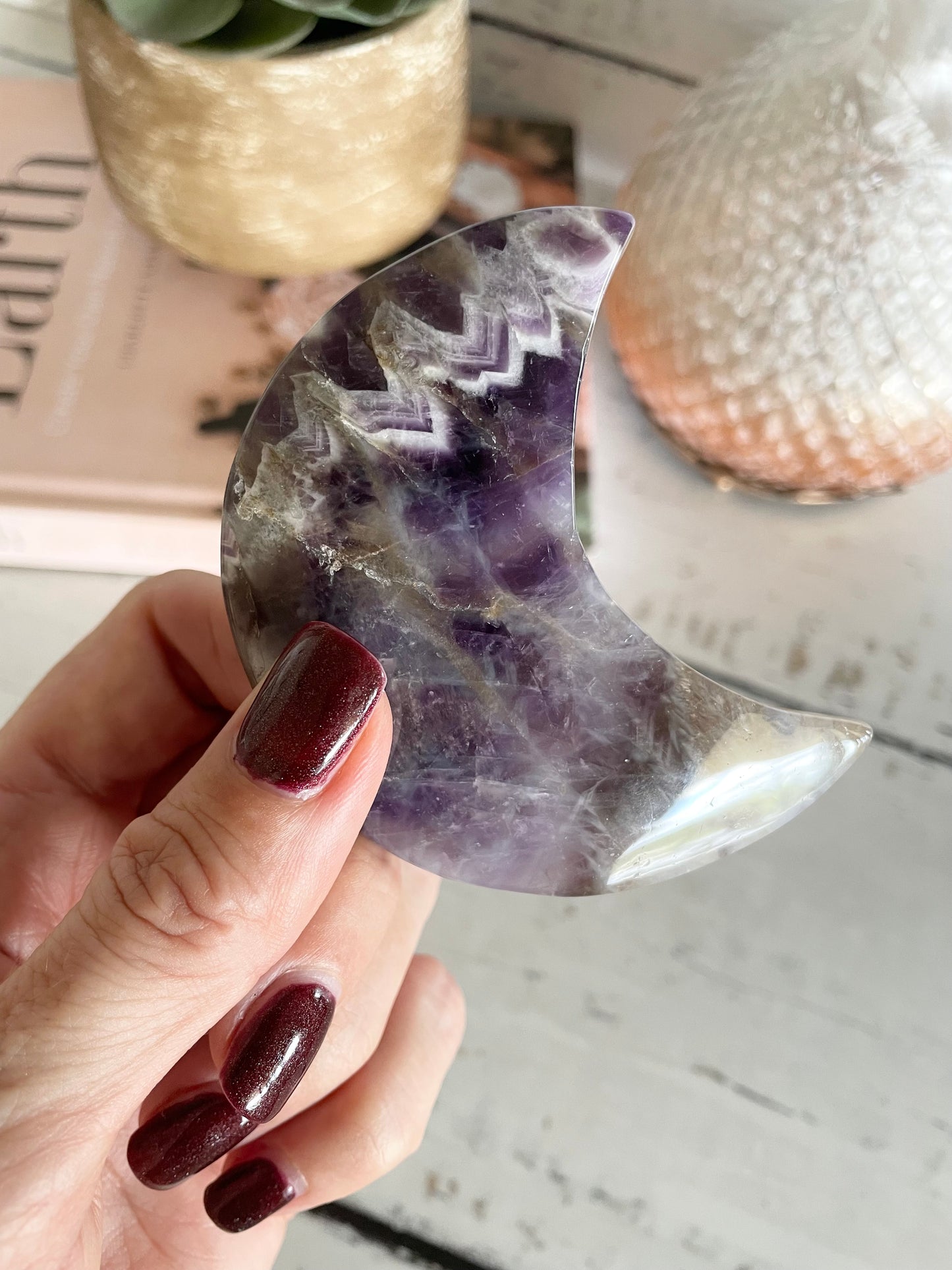Chevron Dream Amethyst Moon Carving