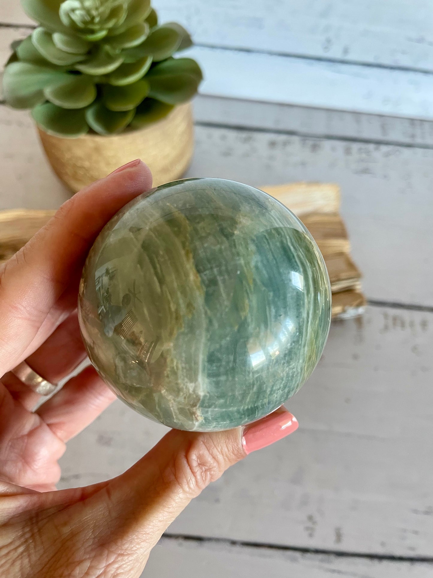 Blue Onyx Sphere Includes Wooden Holder