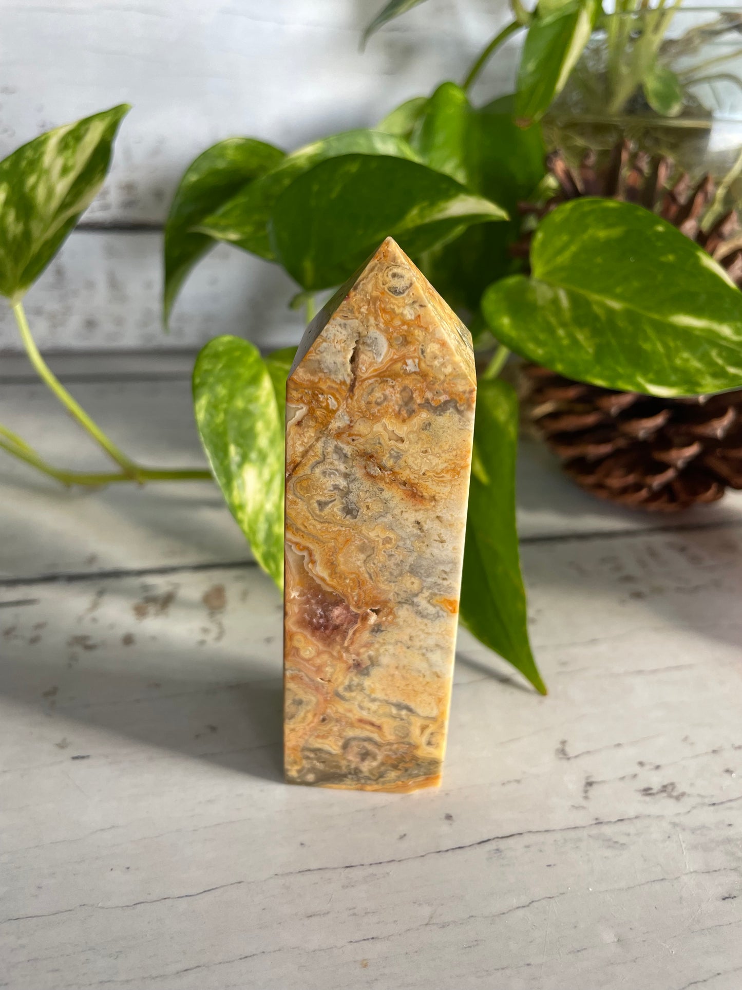 Golden Crazy Lace Agate Obelisk