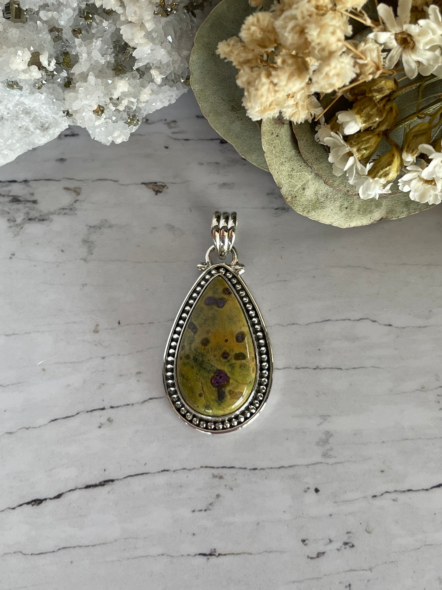 Atlantisite & Stichtite Silver Pendant