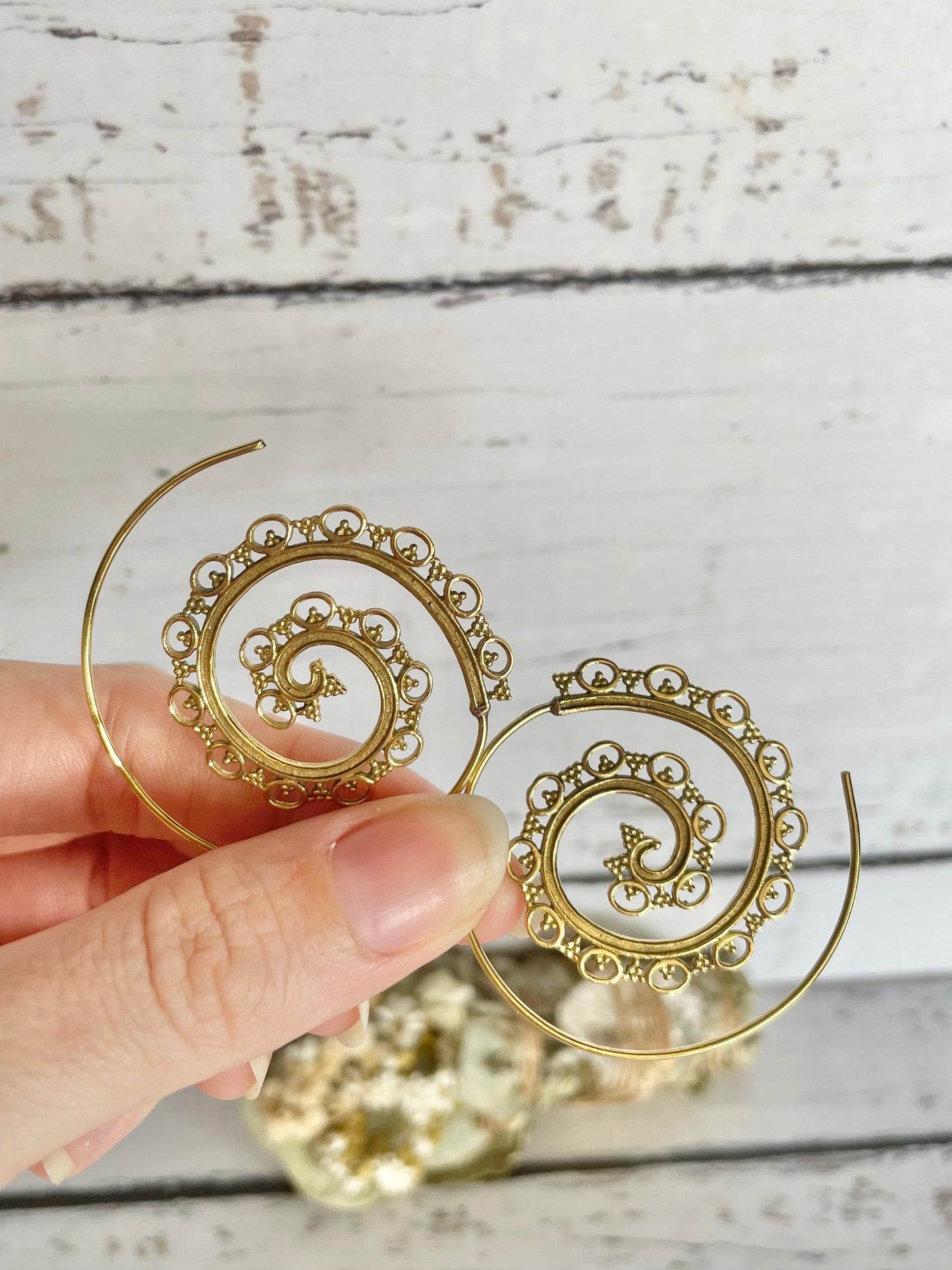 Brass Bohemian Spiral Earrings