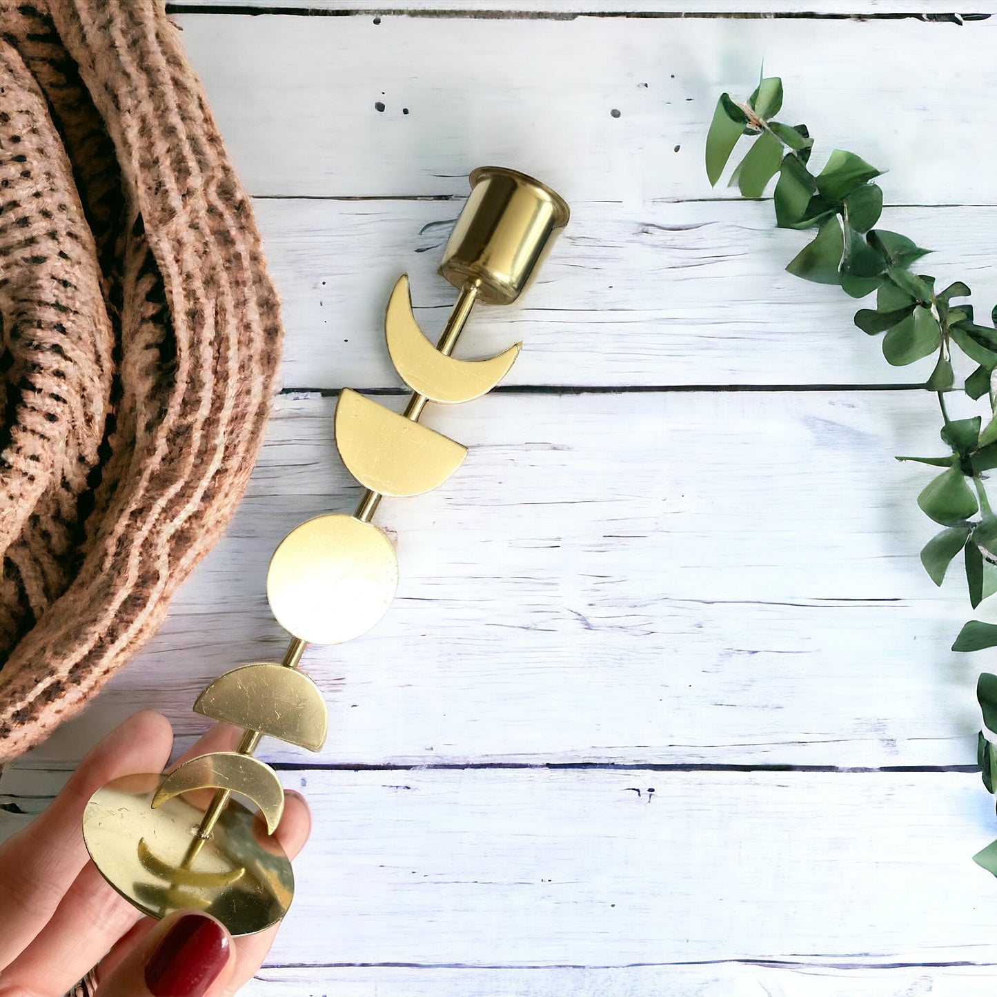 Brass Candle Holder ~ Moon Phases