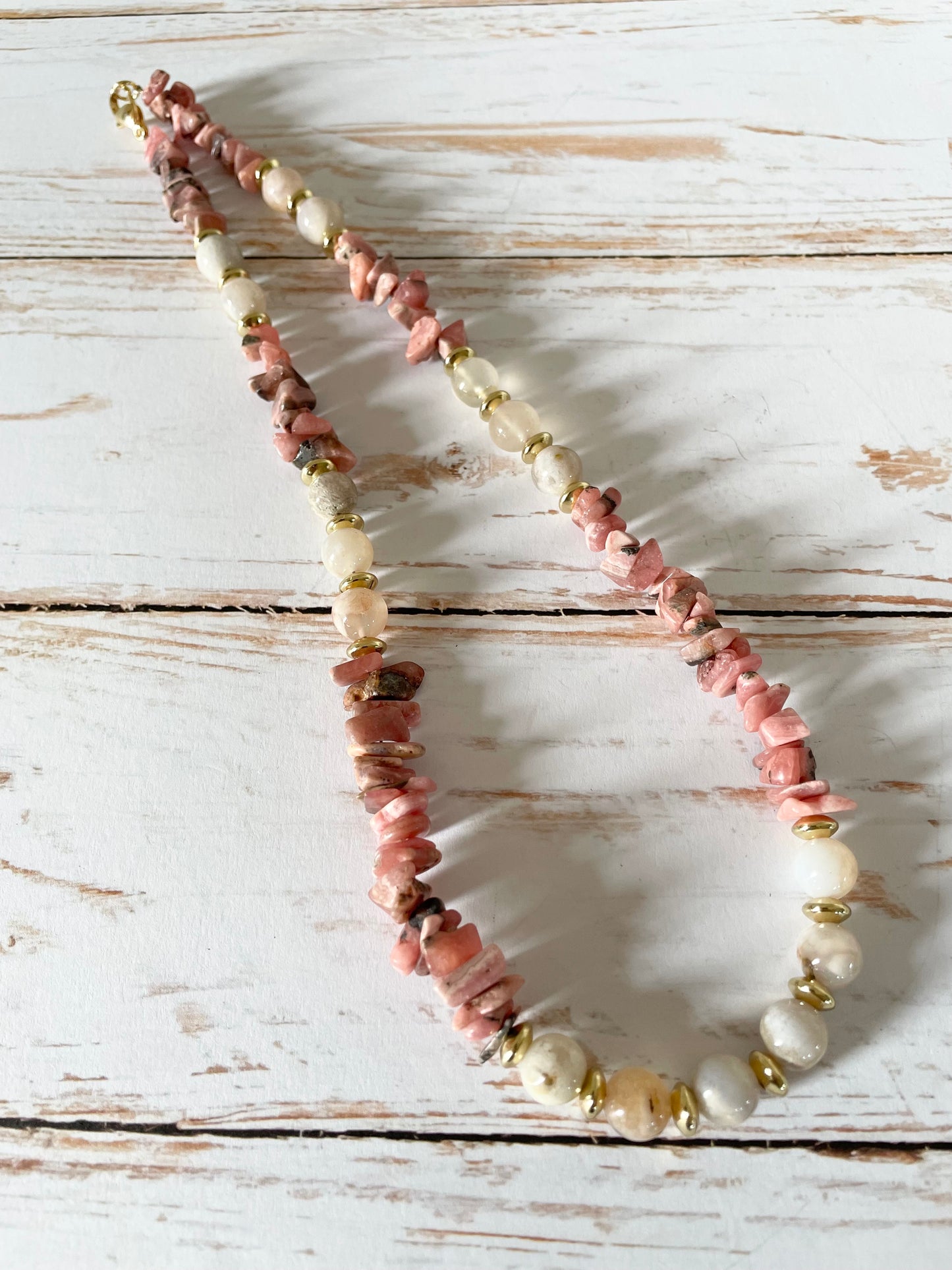 Rhodochrosite & Flower Agate Gold Plated Necklace - Made by Wayne