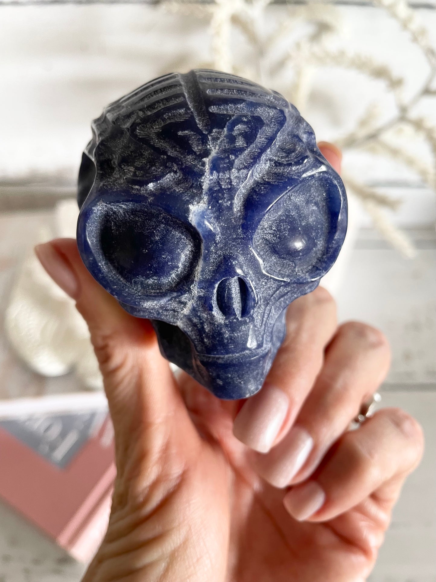 Blue Quartz Alien Skull