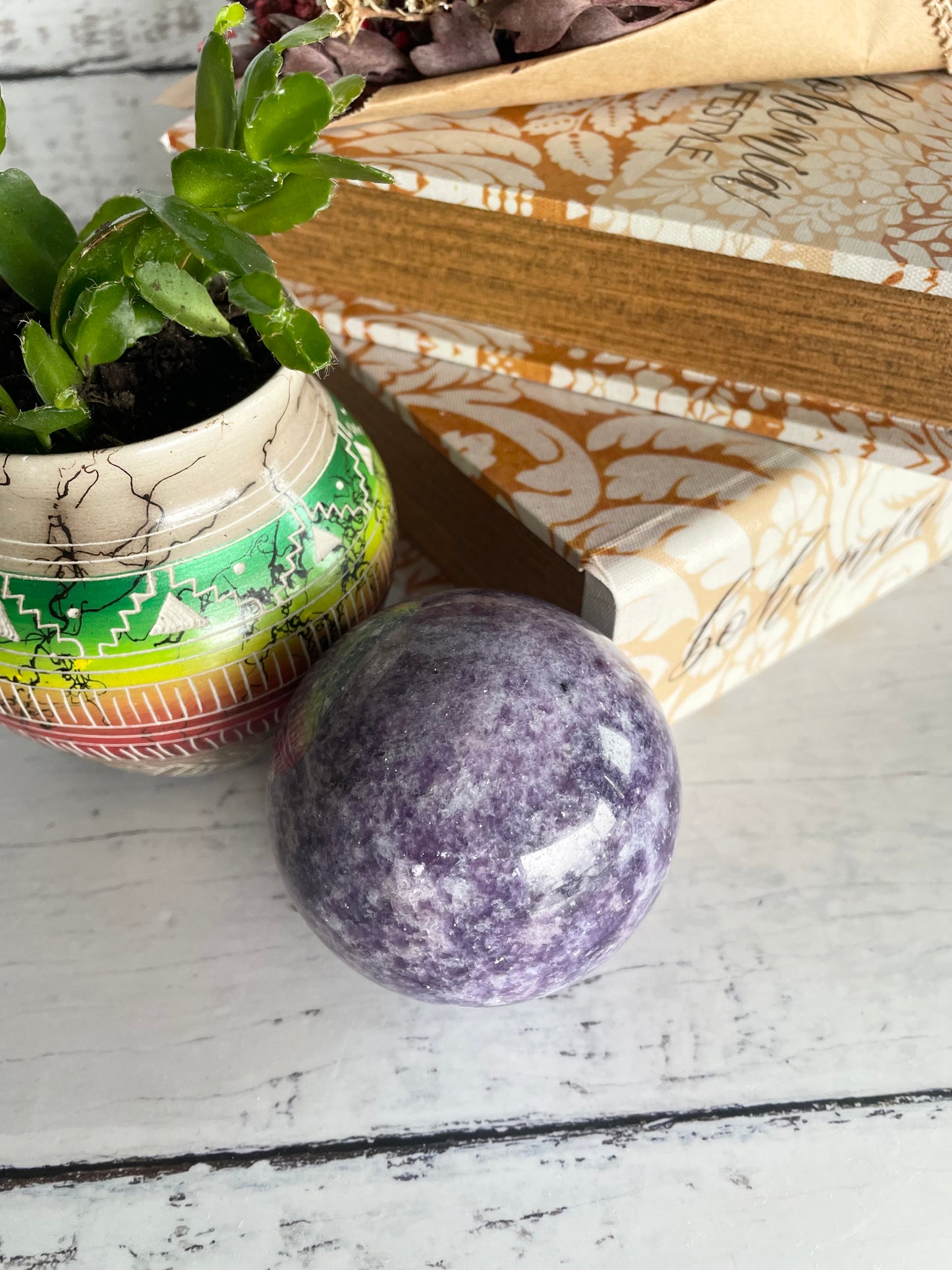 Lepidolite Sphere Includes Wooden Holder