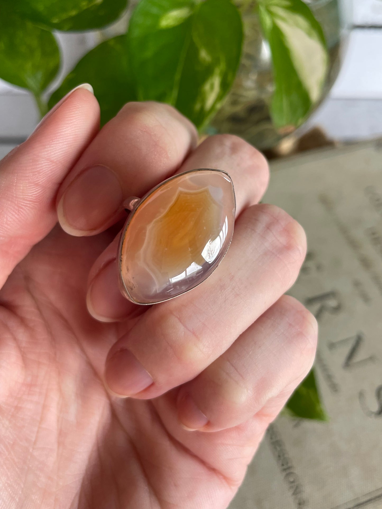 Agate Silver Fixed Ring