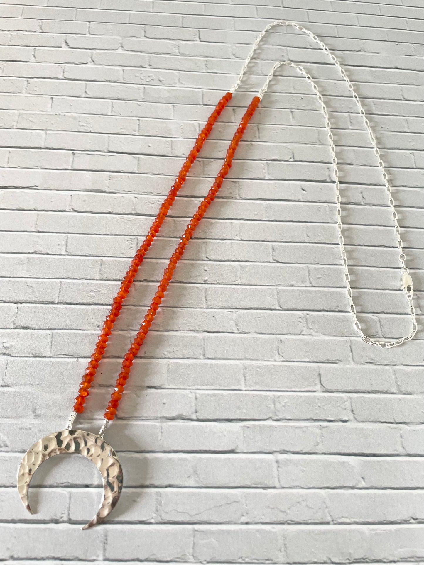 Faceted Carnelian Silver Moon Necklace