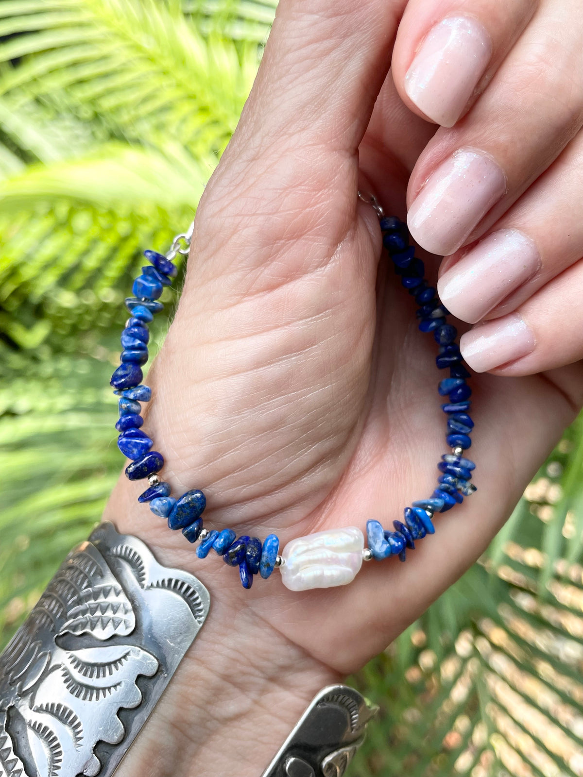 Sterling silver Lapis Lazuli & Pearl bracelet