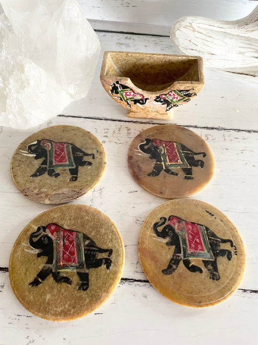 Soap stone coaster set of 4 ~ Elephants