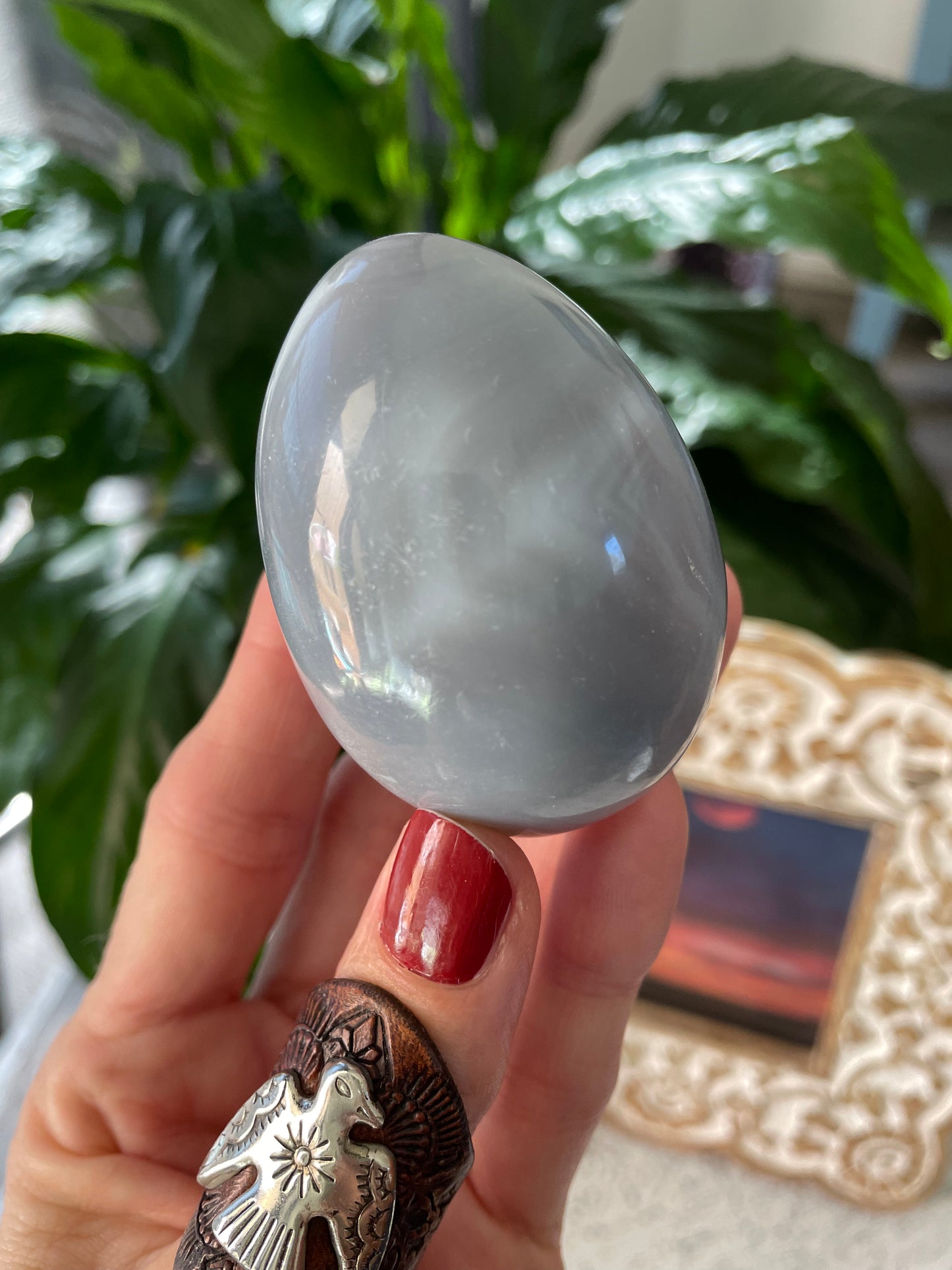 Natural Agate Egg Includes Hematite Ring