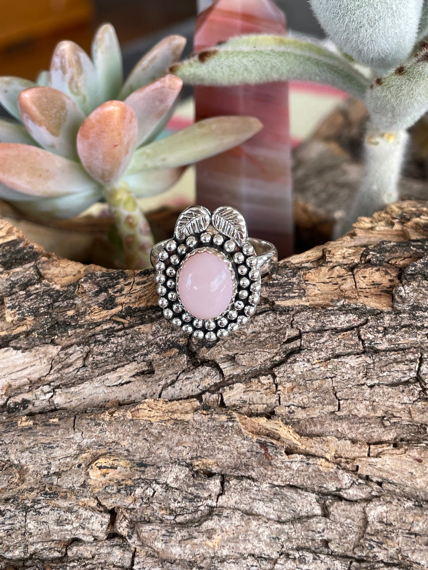 Pink Opal Navajo Style Silver Ring