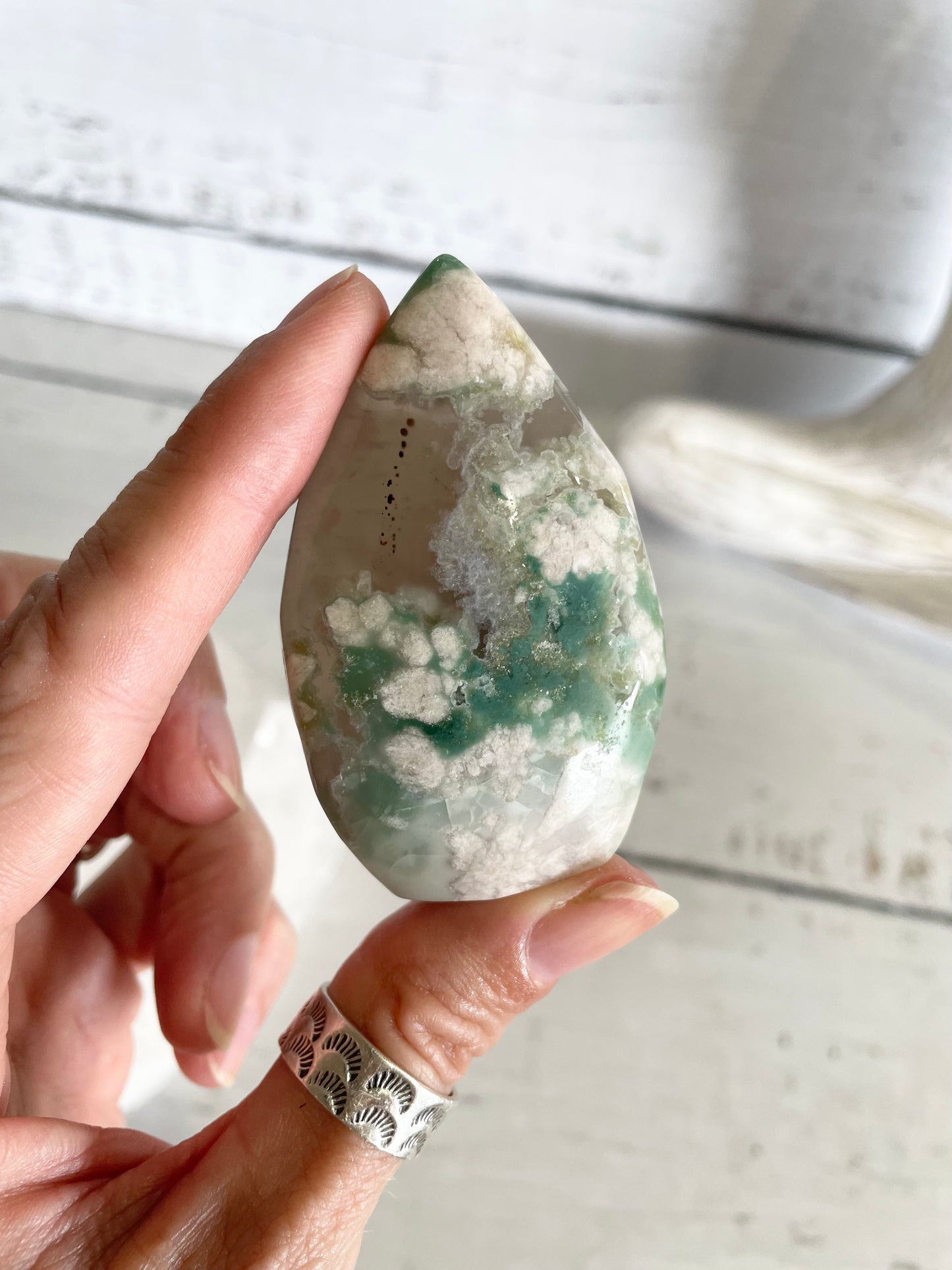 Green Flower Agate Dome