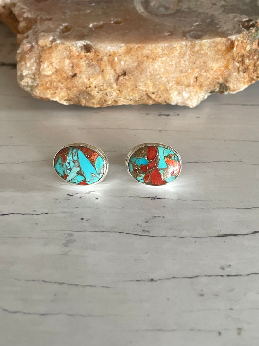 Coral Matrix & Turquoise Studs