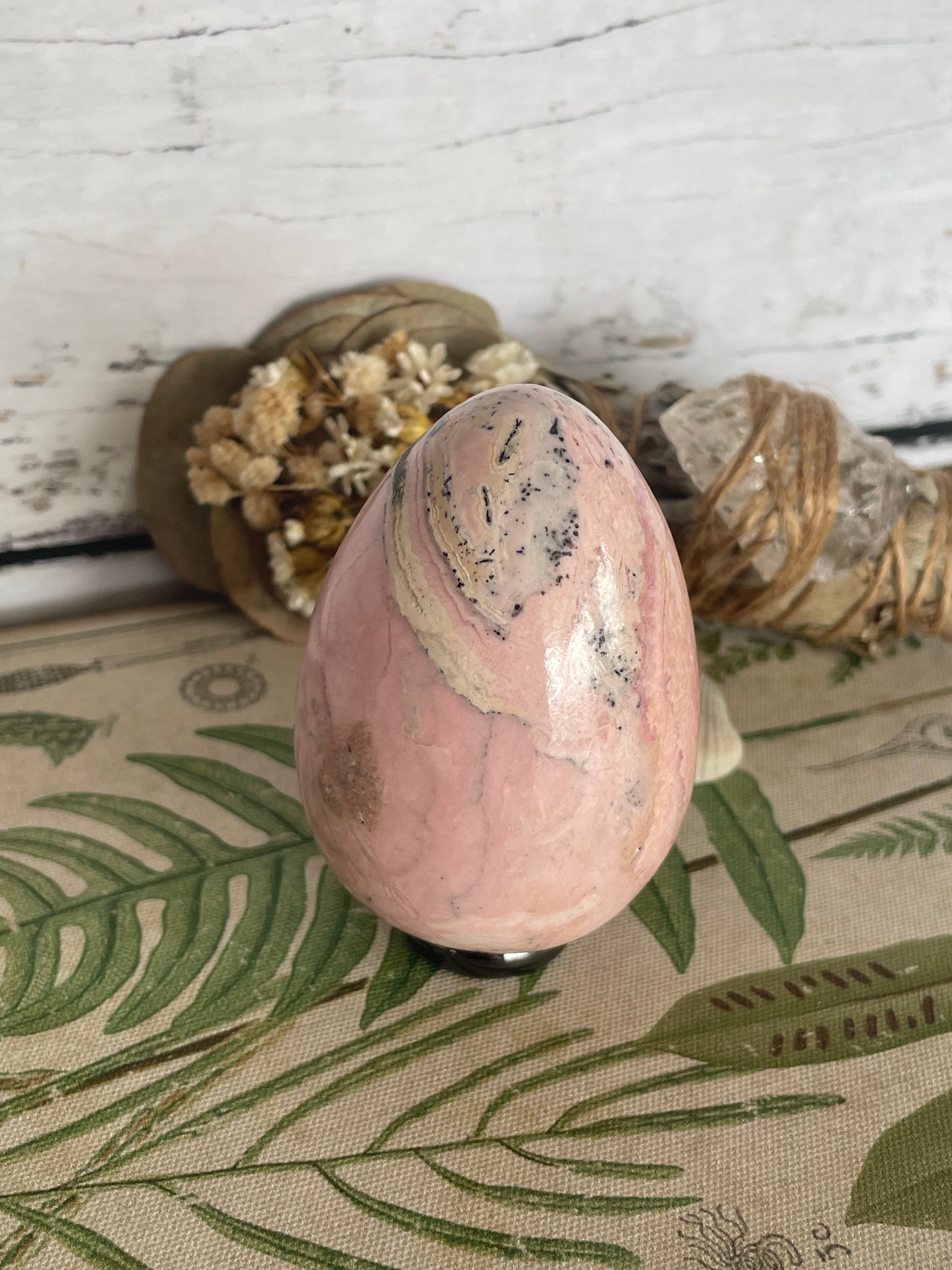 Rhodochrosite Egg Includes Hematite Ring