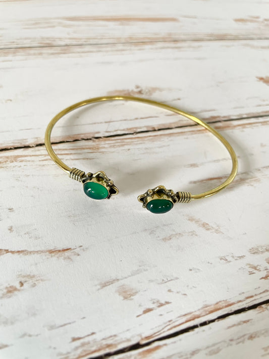 Green Onyx Brass Cuff ~ Adjustable