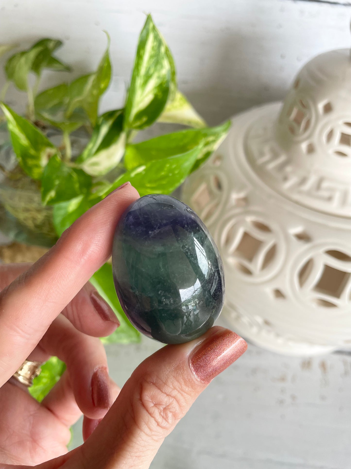 Rainbow Fluorite Egg Includes Hematite Ring